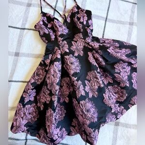 Fashion Nova Black Mini Dress with Purple Floral Jacquard